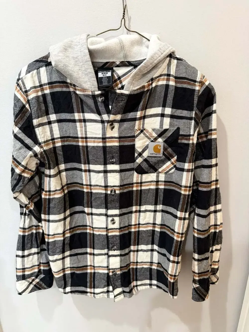 Carhartt Boys' Plaid Button-Front Hooded Flannel Shirt (Size M 10-12)